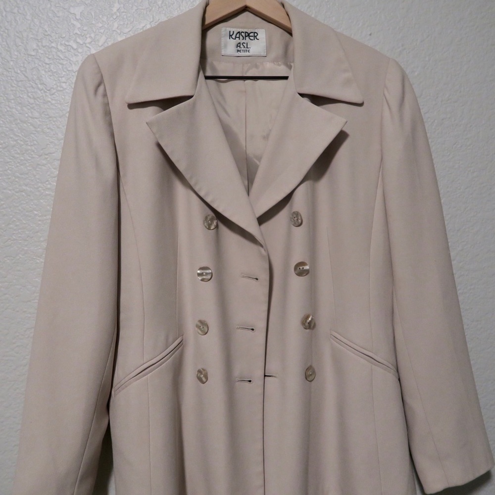 Beige Double Breasted Blazer Suit Jacket Career Cream Kasper ASL Petite - Picture 4 of 16